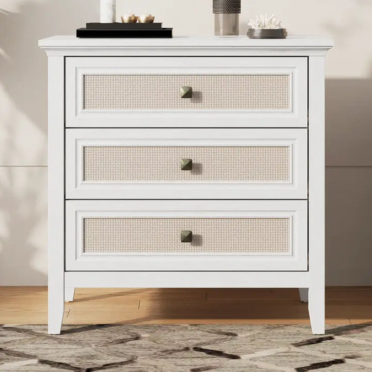 Wholesale 3 Drawer Dresser, Cane Nightstand with Rattan Drawers