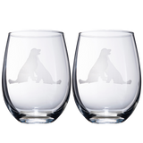 Set of 2 Golden Retriever Dog Stemless Wine Glasses