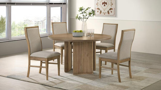 Adina 5-Piece Round Dining Table Set Distressed Light Brown