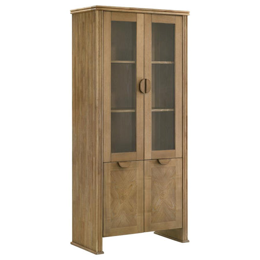 Adina 77-Inch Tall Display Cabinet – Distressed Light Brown