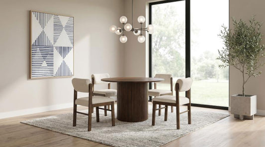 Hamlyn 5-Piece Round Wood Dining Set Cream and Walnut