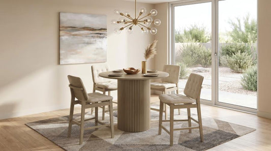 Hamlyn 5-Piece Round Wood Counter Height Dining Set Cream and Natural Oak
