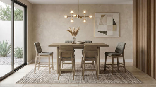 Decker 7-Piece 70-Inch Rectangular Counter Height Dining Set Grey and Natural Oak