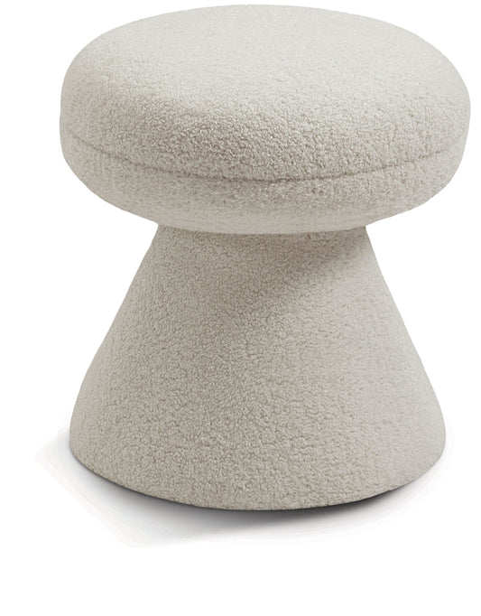Drum Ottoman - Plush Faux Shearling Teddy Fabric Stool with Tapered Base for Stylish Comfort