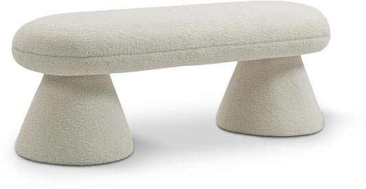 Drum Stylish Faux Shearling Teddy Fabric Bench – Contemporary Comfort for Any Room Décor Upgrade