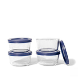8 Piece Set (7Oz) Round Glass Storage Containers With Lids, Blue