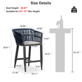 PURPLE LEAF Outdoor Bar Stools Set of 2 for Overweight Wicker Rattan Patio Barstools Woven Modern Bar Chairs with Backrest and Cushions for Garden Outside