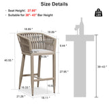 PURPLE LEAF Outdoor Bar Stools Set of 2 for Overweight Wicker Rattan Patio Barstools Woven Modern Bar Chairs with Backrest and Cushions for Garden Outside