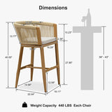 PURPLE LEAF Bar Stools Set of 2 Rattan Bar Stools with Cushions Aluminum Bar Chairs for Outdoor or Indoor Kitchen Bar Stools
