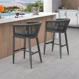PURPLE LEAF Bar Stools Set of 2 Rattan Bar Stools with Cushions Aluminum Bar Chairs for Outdoor or Indoor Kitchen Bar Stools