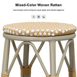 PURPLE LEAF Patio Round Bar Stools Set of 2 Outdoor Backless Barstools Woven Rattan Bar Chair for Indoor Kitchen Island Bistros Cafe Restaurant