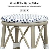 PURPLE LEAF Patio Round Bar Stools Set of 2 Outdoor Backless Barstools Woven Rattan Bar Chair for Indoor Kitchen Island Bistros Cafe Restaurant
