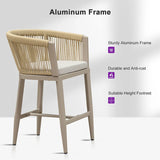 PURPLE LEAF Bar Stools Set of 2 Rattan Bar Stools with Cushions Aluminum Bar Chairs for Outdoor or Indoor Kitchen Bar Stools
