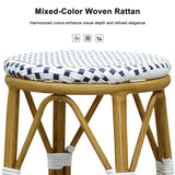 PURPLE LEAF Patio Round Bar Stools Set of 2 Outdoor Backless Barstools Woven Rattan Bar Chair for Indoor Kitchen Island Bistros Cafe Restaurant