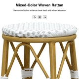 PURPLE LEAF Patio Round Bar Stools Set of 2 Outdoor Backless Barstools Woven Rattan Bar Chair for Indoor Kitchen Island Bistros Cafe Restaurant