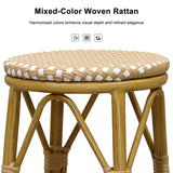 PURPLE LEAF Patio Round Bar Stools Set of 2 Outdoor Backless Barstools Woven Rattan Bar Chair for Indoor Kitchen Island Bistros Cafe Restaurant