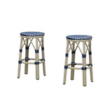 PURPLE LEAF Patio Round Bar Stools Set of 2 Outdoor Backless Barstools Woven Rattan Bar Chair for Indoor Kitchen Island Bistros Cafe Restaurant