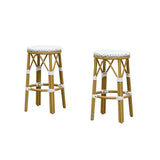 PURPLE LEAF Patio Round Bar Stools Set of 2 Outdoor Backless Barstools Woven Rattan Bar Chair for Indoor Kitchen Island Bistros Cafe Restaurant