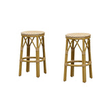 PURPLE LEAF Patio Round Bar Stools Set of 2 Outdoor Backless Barstools Woven Rattan Bar Chair for Indoor Kitchen Island Bistros Cafe Restaurant