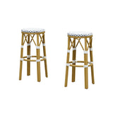 PURPLE LEAF Patio Round Bar Stools Set of 2 Outdoor Backless Barstools Woven Rattan Bar Chair for Indoor Kitchen Island Bistros Cafe Restaurant