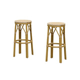 PURPLE LEAF Patio Round Bar Stools Set of 2 Outdoor Backless Barstools Woven Rattan Bar Chair for Indoor Kitchen Island Bistros Cafe Restaurant