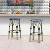 PURPLE LEAF Patio Round Bar Stools Set of 2 Outdoor Backless Barstools Woven Rattan Bar Chair for Indoor Kitchen Island Bistros Cafe Restaurant