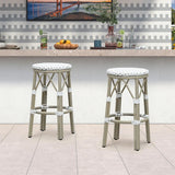 PURPLE LEAF Patio Round Bar Stools Set of 2 Outdoor Backless Barstools Woven Rattan Bar Chair for Indoor Kitchen Island Bistros Cafe Restaurant