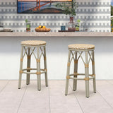 PURPLE LEAF Patio Round Bar Stools Set of 2 Outdoor Backless Barstools Woven Rattan Bar Chair for Indoor Kitchen Island Bistros Cafe Restaurant