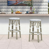 PURPLE LEAF Patio Round Bar Stools Set of 2 Outdoor Backless Barstools Woven Rattan Bar Chair for Indoor Kitchen Island Bistros Cafe Restaurant