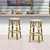 PURPLE LEAF Patio Round Bar Stools Set of 2 Outdoor Backless Barstools Woven Rattan Bar Chair for Indoor Kitchen Island Bistros Cafe Restaurant