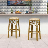 PURPLE LEAF Patio Round Bar Stools Set of 2 Outdoor Backless Barstools Woven Rattan Bar Chair for Indoor Kitchen Island Bistros Cafe Restaurant