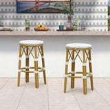 PURPLE LEAF Patio Round Bar Stools Set of 2 Outdoor Backless Barstools Woven Rattan Bar Chair for Indoor Kitchen Island Bistros Cafe Restaurant