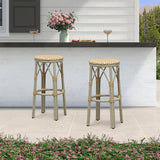 PURPLE LEAF Patio Round Bar Stools Set of 2 Outdoor Backless Barstools Woven Rattan Bar Chair for Indoor Kitchen Island Bistros Cafe Restaurant