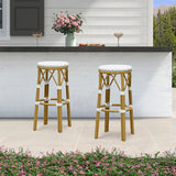 PURPLE LEAF Patio Round Bar Stools Set of 2 Outdoor Backless Barstools Woven Rattan Bar Chair for Indoor Kitchen Island Bistros Cafe Restaurant
