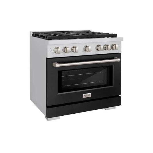 ZLINE 36" Gas Range, Convection Gas Oven, Stainless Steel,Matte Black SGR-BLM-36