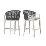 PURPLE LEAF Patio Bar Stools Set of 2 Outdoor Wicker Modern High Bar Chairs Metal Cushioned Barstools with Backs and Ergonomic Armrest
