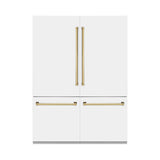 ZLINE 60" Autograph Edition French Door Refrigerator, Internal Water, Ice Dispenser, White Matte, Champagne Bronze Accents RBIVZ-WM-60-CB