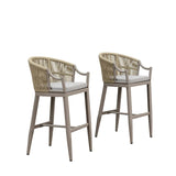 PURPLE LEAF Patio Bar Stools Set of 2 Outdoor Wicker Modern High Bar Chairs Metal Cushioned Barstools with Backs and Ergonomic Armrest