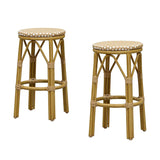 PURPLE LEAF Patio Round Bar Stools Set of 2 Outdoor Backless Barstools Woven Rattan Bar Chair for Indoor Kitchen Island Bistros Cafe Restaurant
