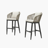 PURPLE LEAF Outdoor Bar Stools Patio Modern Aluminum Rattan High Back & Arms Bar Chairs with Removable Cushions and Pillows for Outdoor or Indoor
