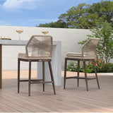 PURPLE LEAF Patio Sunbrella Bar Stools Set of 2 Rattan Bar Aluminum Bar Stool Outdoor Barstools with Back and Cushion for Garden Kitchen Island