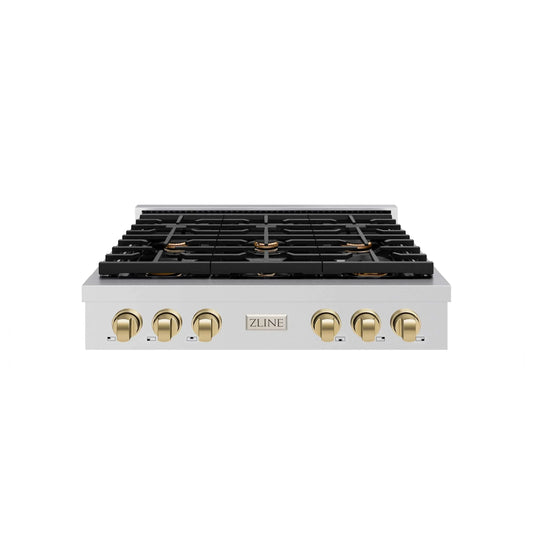 ZLINE 36" Paramount Gas Rangetop Stainless Steel Champagne Bronze SRTZ-36-CB