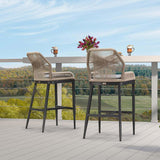 PURPLE LEAF Patio Sunbrella Bar Stools Set of 2 Rattan Bar Aluminum Bar Stool Outdoor Barstools with Back and Cushion for Garden Kitchen Island