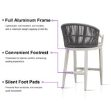 PURPLE LEAF Patio Bar Stools Set of 2 Outdoor Wicker Modern High Bar Chairs Metal Cushioned Barstools with Backs and Ergonomic Armrest