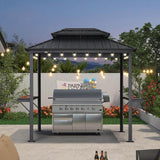 PURPLE LEAF Hardtop Grill Gazebo for Patio Grey Permanent Metal Roof Outside Sun Shade Outdoor BBQ Canopy with String Lights
