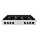 ZLINE 48" Paramount Gas Rangetop DuraSnow® Stainless Steel Matte Black SRTSZ-48-MB
