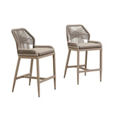PURPLE LEAF Patio Sunbrella Bar Stools Set of 2 Rattan Bar Aluminum Bar Stool Outdoor Barstools with Back and Cushion for Garden Kitchen Island