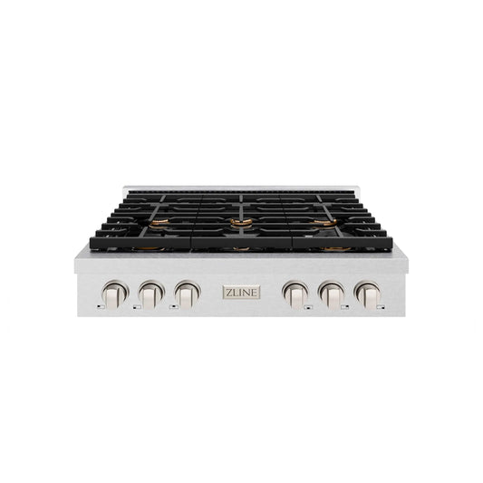 ZLINE 36" Paramount Gas Rangetop DuraSnow® Stainless Steel Brass Burners SRTS-BR-36