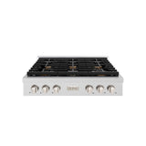 ZLINE 36" Paramount Gas Rangetop DuraSnow® Stainless Steel Brass Burners SRTS-BR-36