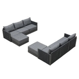 PURPLE LEAF Sanori L-Shaped Patio Couch Set Modular Sofa with Grey Cushions and Ottoman for Backyard